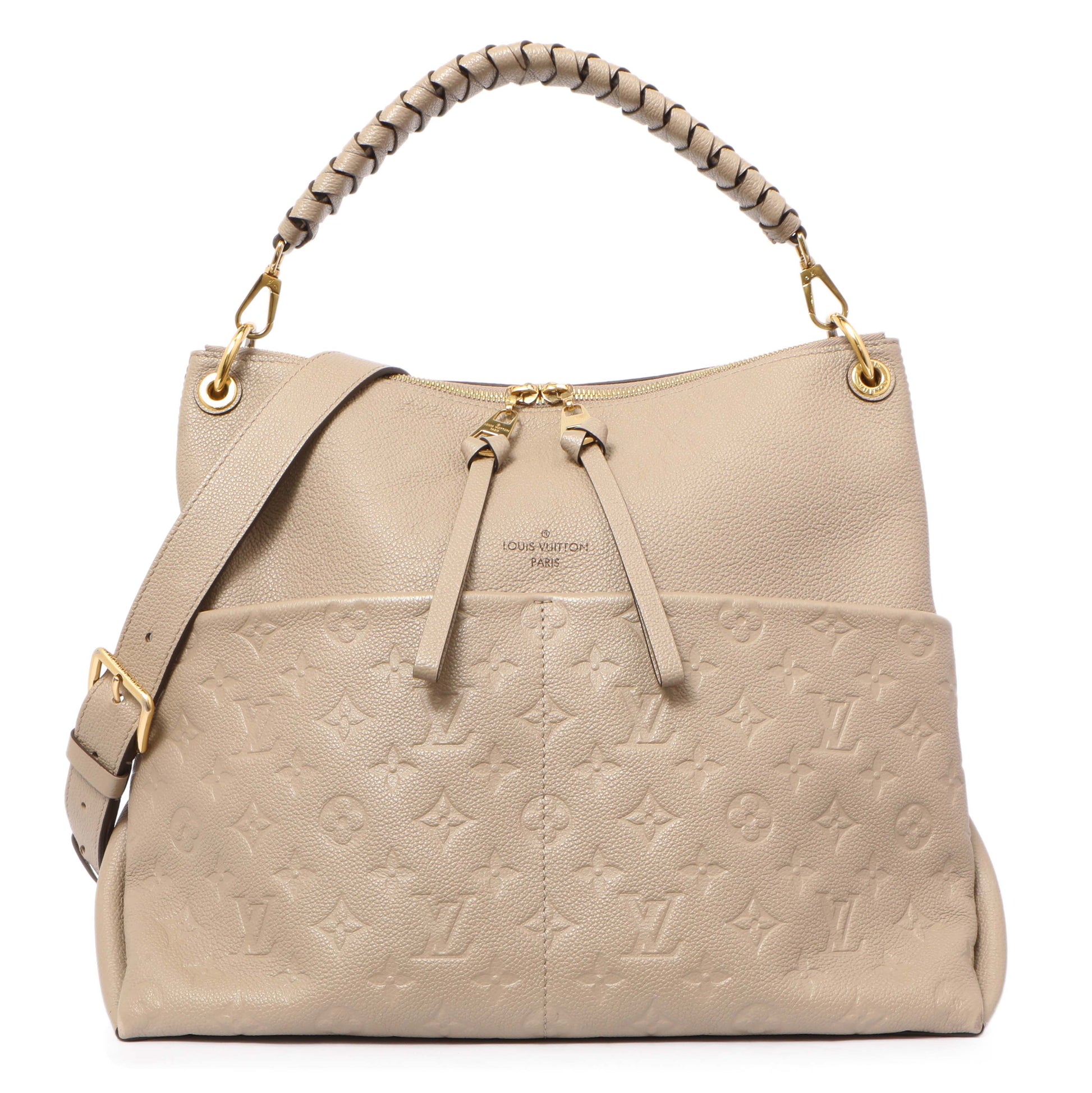 Exclusive Louis Vuitton Tourterelle Empreinte Maida Hobo — Front View