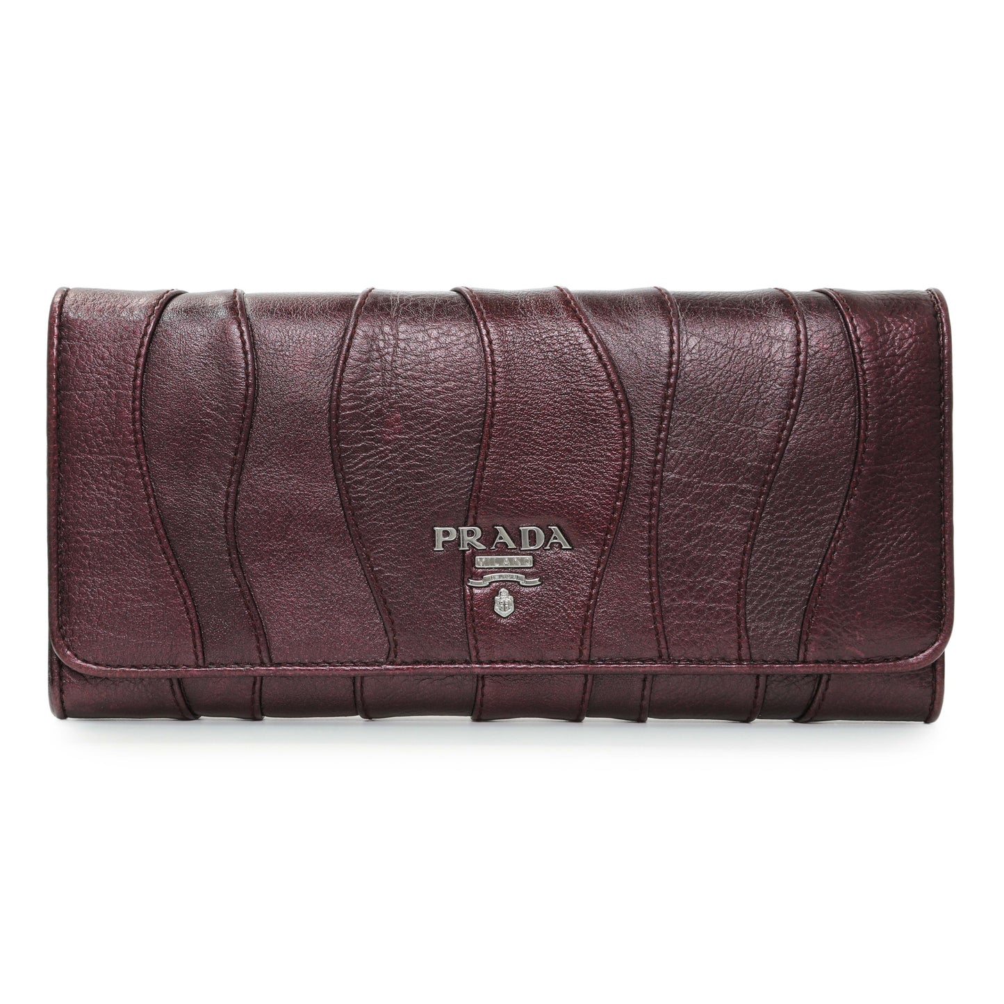 Exclusive Prada Burgundy Nappa Mordore Stripes Continental Wallet — Front View