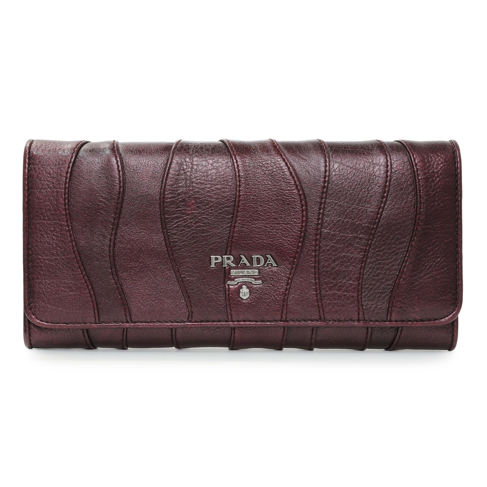 Exclusive Prada Burgundy Nappa Mordore Stripes Continental Wallet — Front View