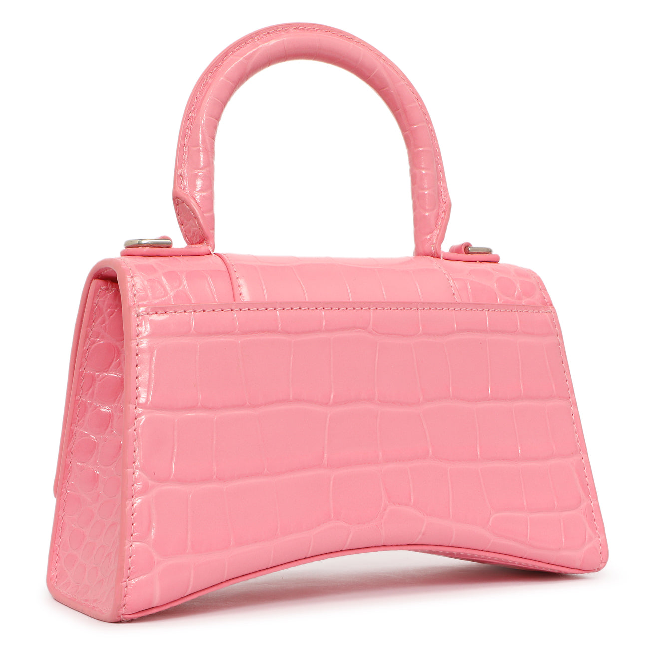 Exclusive Balenciaga Sweet Pink Crocodile Embossed Hourglass Top Handle Bag XS — Side View