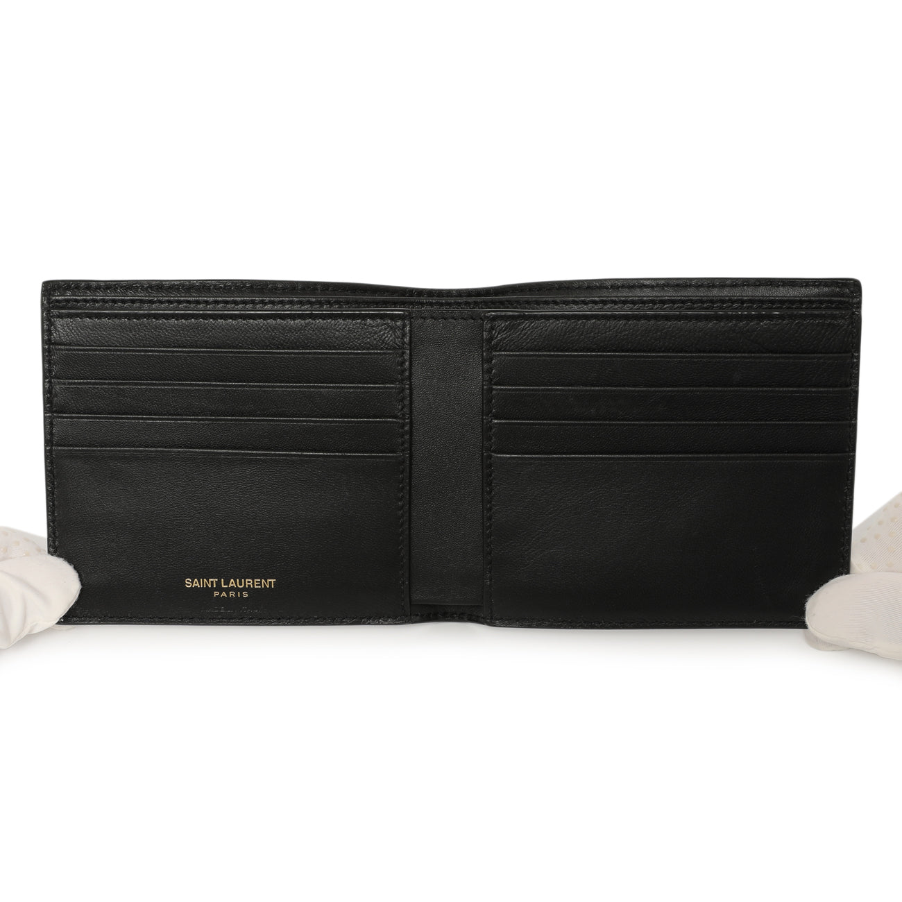 Exclusive Saint Laurent Black Crocodile Embossed Tiny Cassandre East/West Wallet — Back View