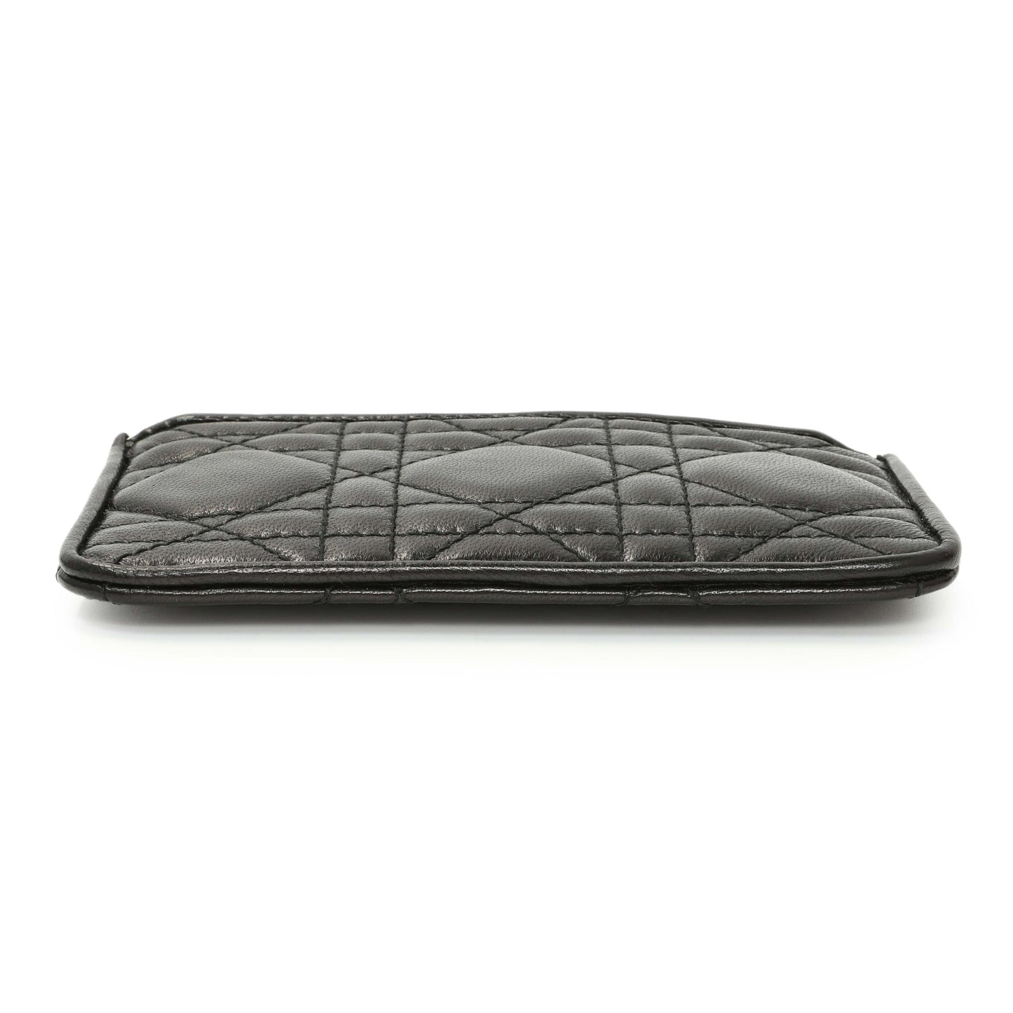 Exclusive Christian Dior Black Lambskin Cannage Lady Dior Zipped Key Case — Back View