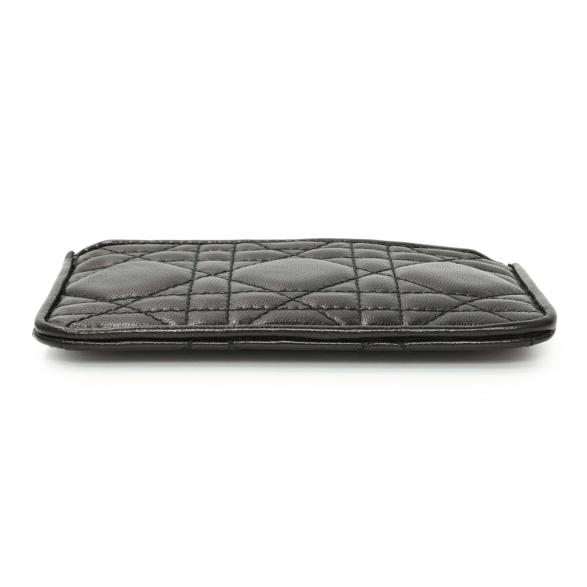 Exclusive Christian Dior Black Lambskin Cannage Lady Dior Zipped Key Case — Back View