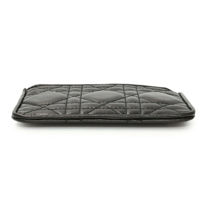 Exclusive Christian Dior Black Lambskin Cannage Lady Dior Zipped Key Case — Back View