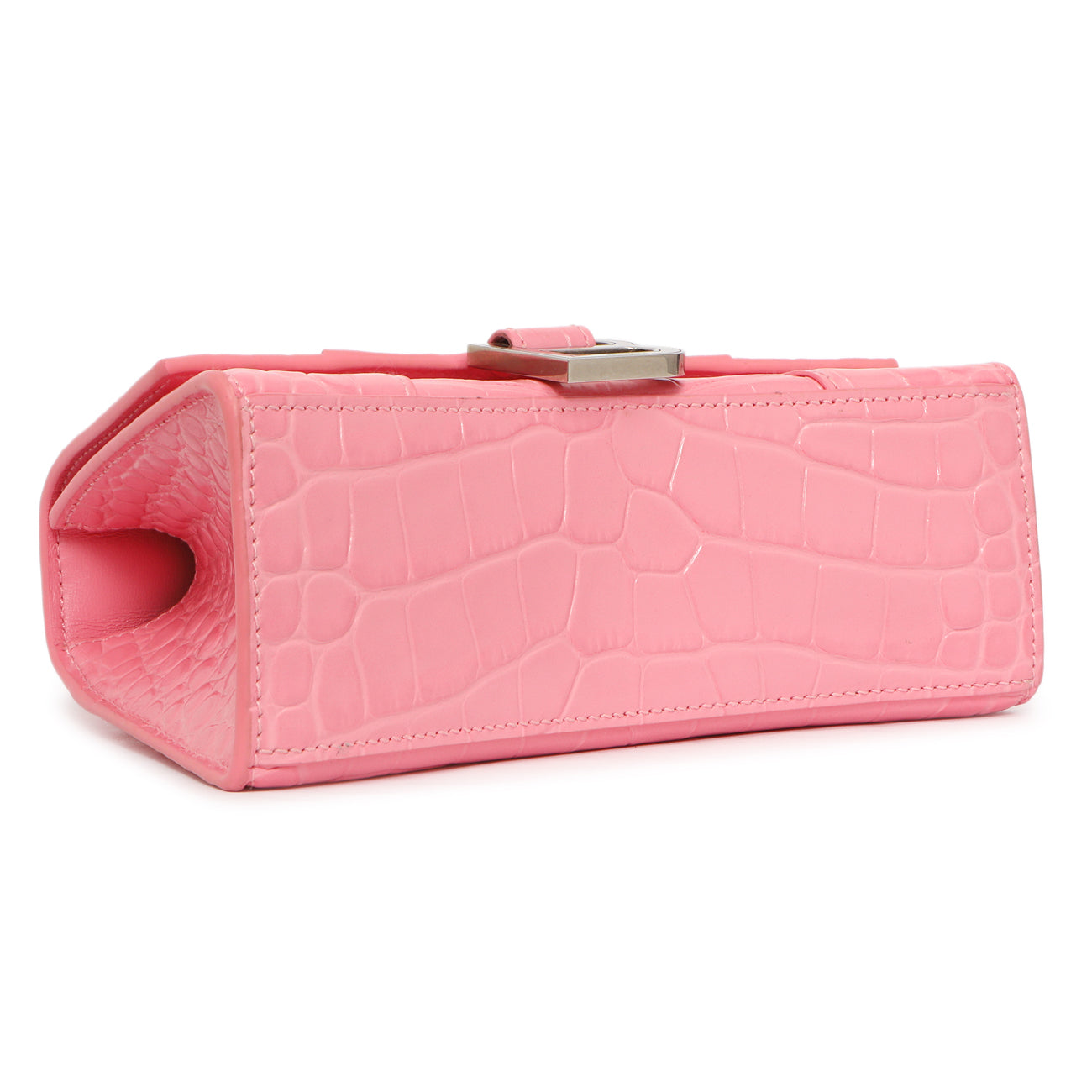 Exclusive Balenciaga Sweet Pink Crocodile Embossed Hourglass Top Handle Bag XS — Back View