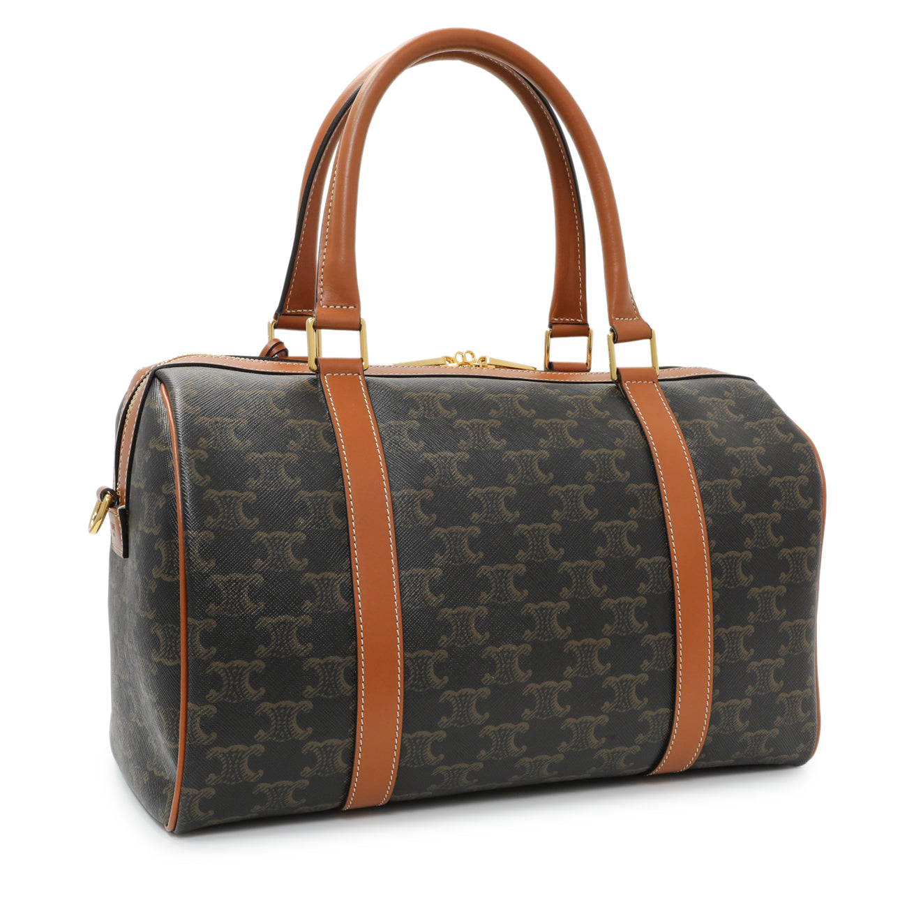 Exclusive Celine Triomphe Canvas Calfskin Boston Bag — Side View