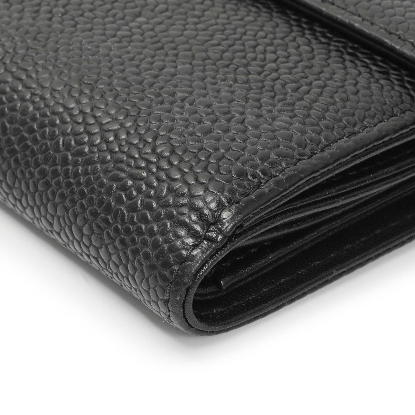 Exclusive Chanel Black Caviar Timeless CC Compact Wallet — Detail View