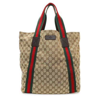 Exclusive Gucci GG Monogram Medium Web Handle Vertical Tote Dark Brown — Front View