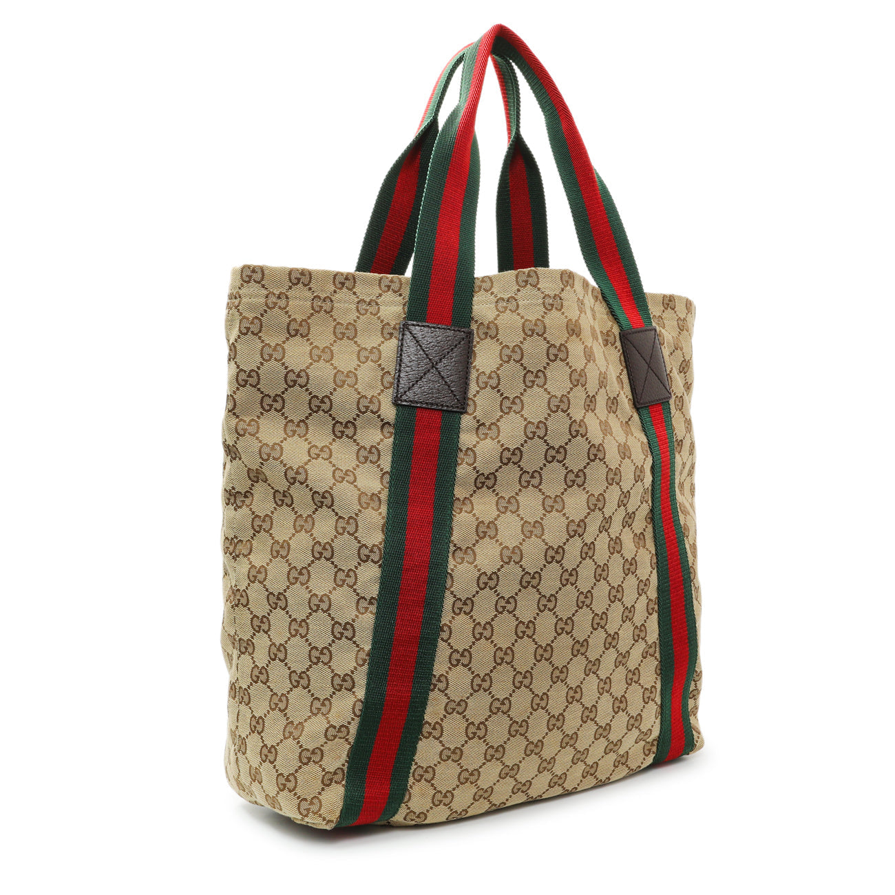 Exclusive Gucci GG Monogram Medium Web Handle Vertical Tote Dark Brown — Side View