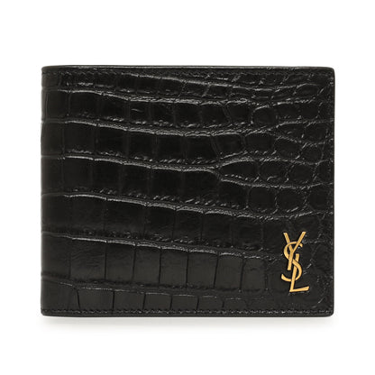 Exclusive Saint Laurent Black Crocodile Embossed Tiny Cassandre East/West Wallet — Front View