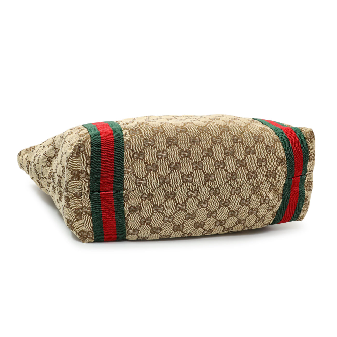 Exclusive Gucci GG Monogram Medium Web Handle Vertical Tote Dark Brown — Back View