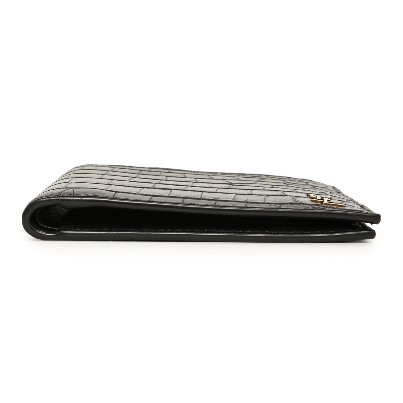 Exclusive Saint Laurent Black Crocodile Embossed Tiny Cassandre East/West Wallet — Detail View