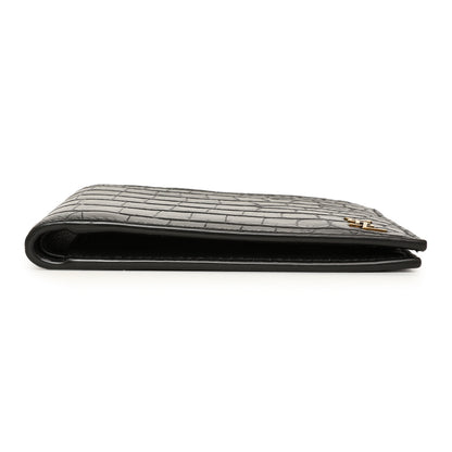Exclusive Saint Laurent Black Crocodile Embossed Tiny Cassandre East/West Wallet — Detail View
