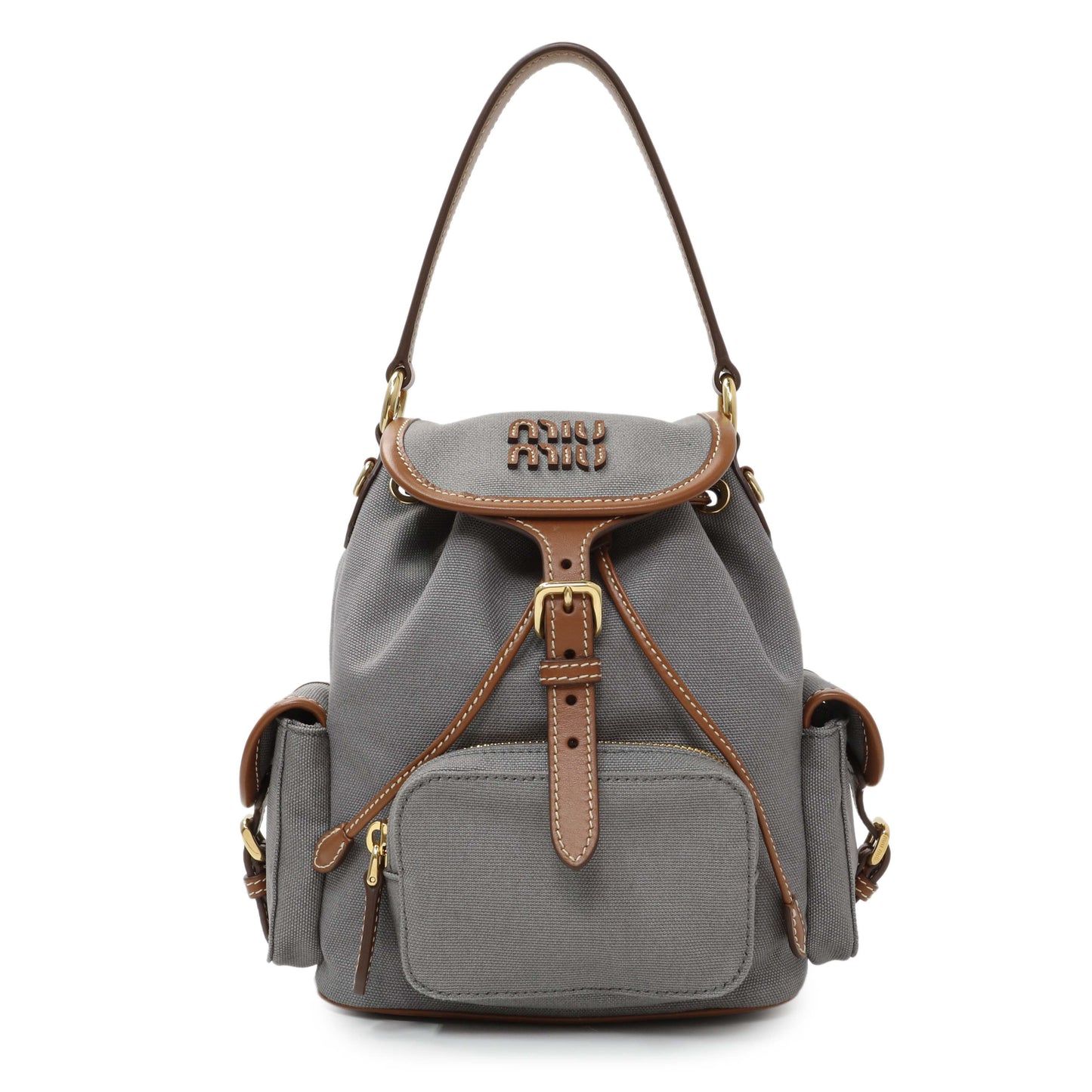 Exclusive Miu Miu Grey Canvas Backpack — Front View
