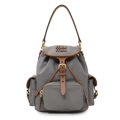 Exclusive Miu Miu Grey Canvas Backpack — Front View