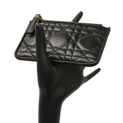 Exclusive Christian Dior Black Lambskin Cannage Lady Dior Zipped Key Case — Lifestyle View