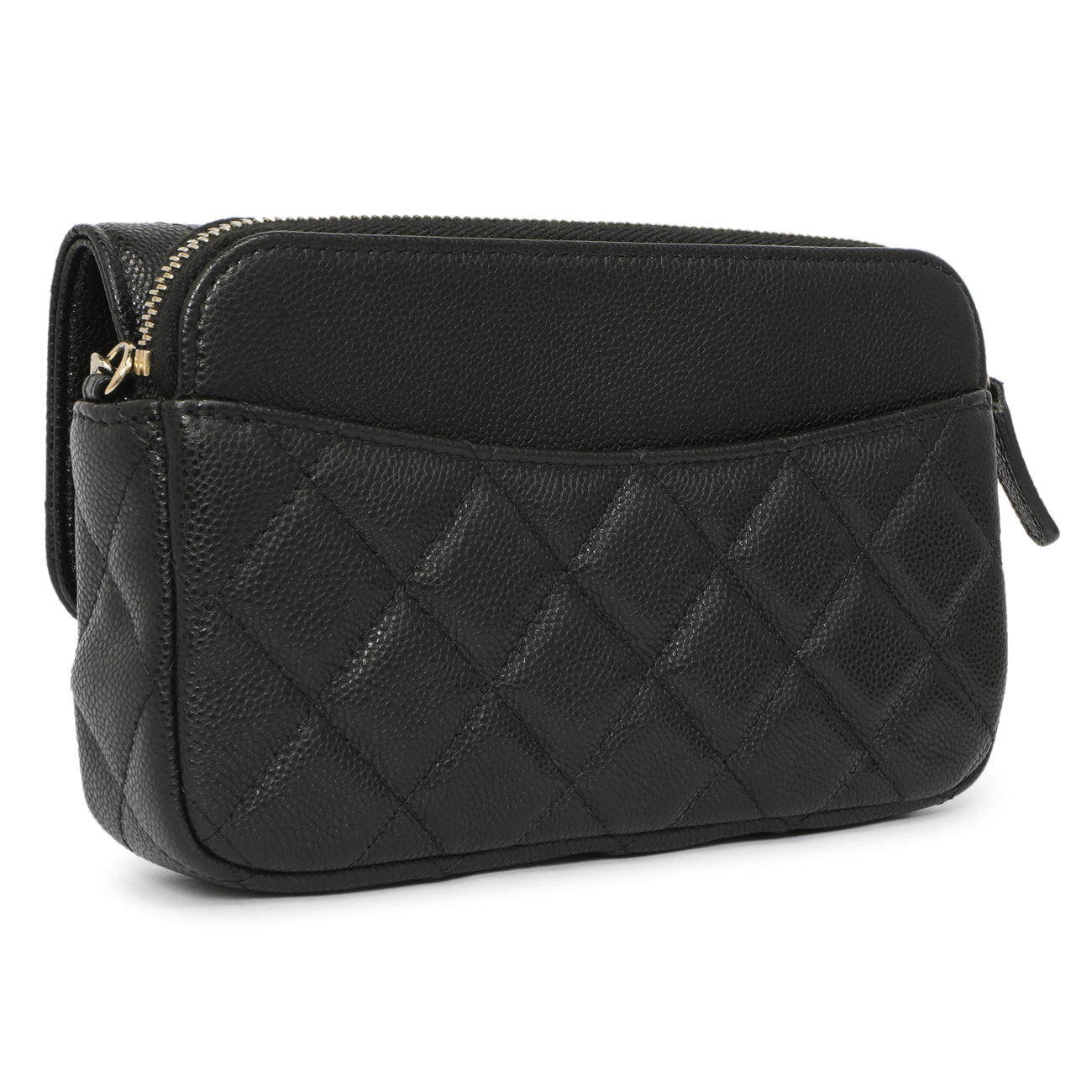 Exclusive Chanel Black Caviar Quilted Flap Phone Holder With Chain — Side View