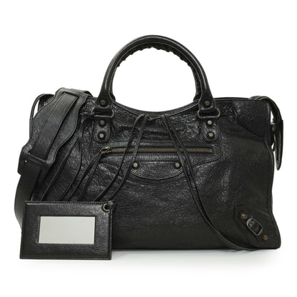 Exclusive Balenciaga Black Agneau Classic Hardware City — Front View