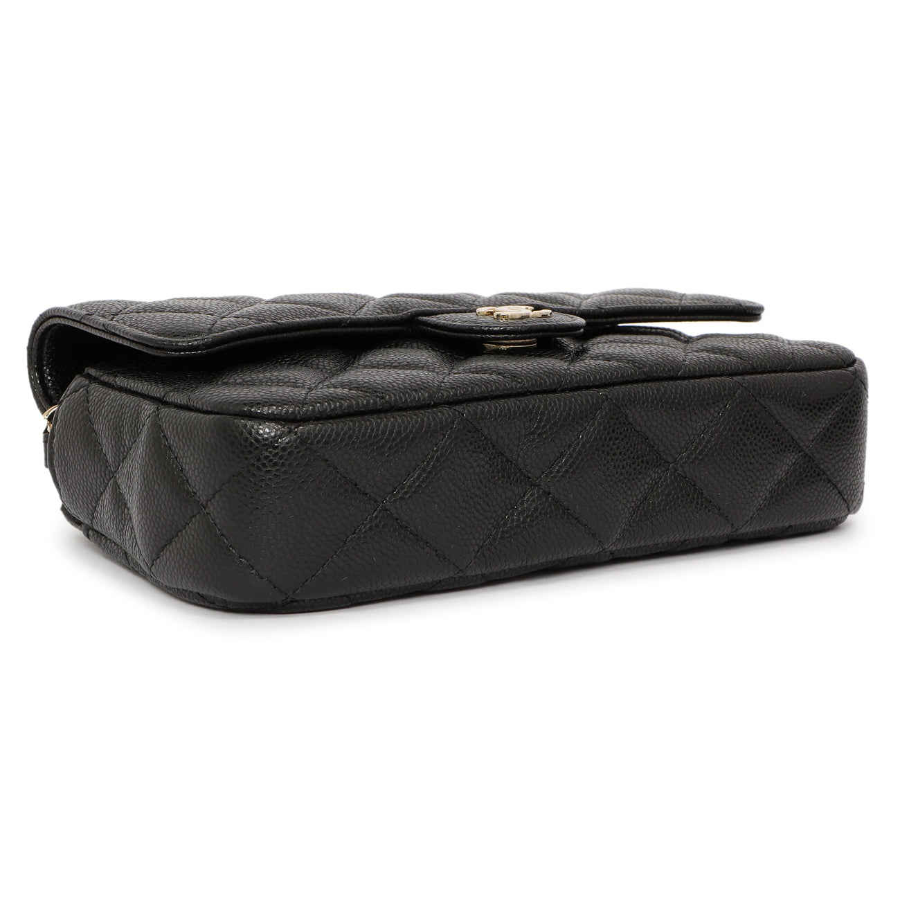 Exclusive Chanel Black Caviar Quilted Flap Phone Holder With Chain — Back View