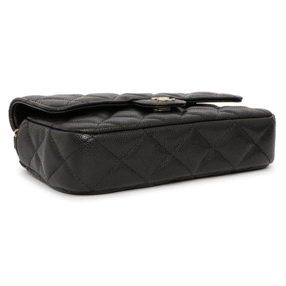 Exclusive Chanel Black Caviar Quilted Flap Phone Holder With Chain — Back View