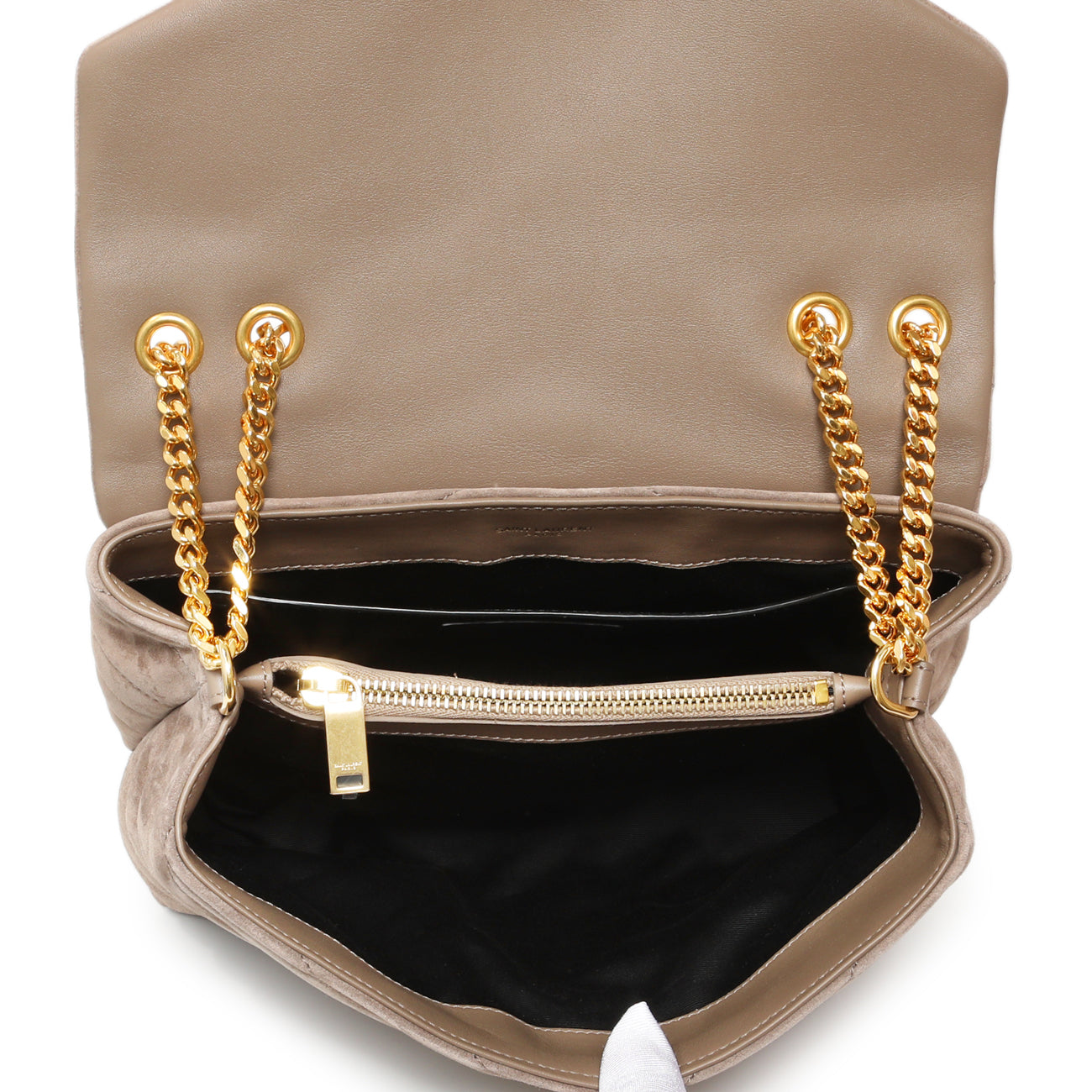 Exclusive Saint Laurent Beige Suede Y Quilted Monogram Small Loulou Chain Satchel — Alternate View 8