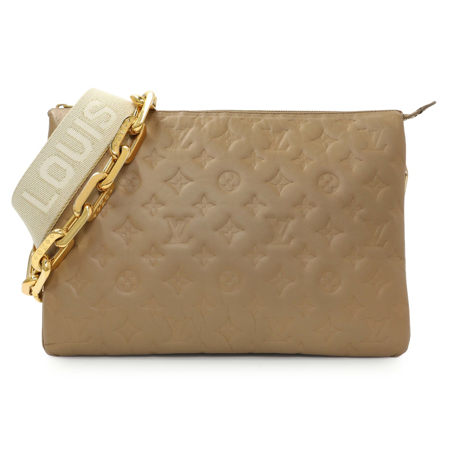 Exclusive Louis Vuitton Camel Monogram Embossed Lambskin Coussin MM — Front View