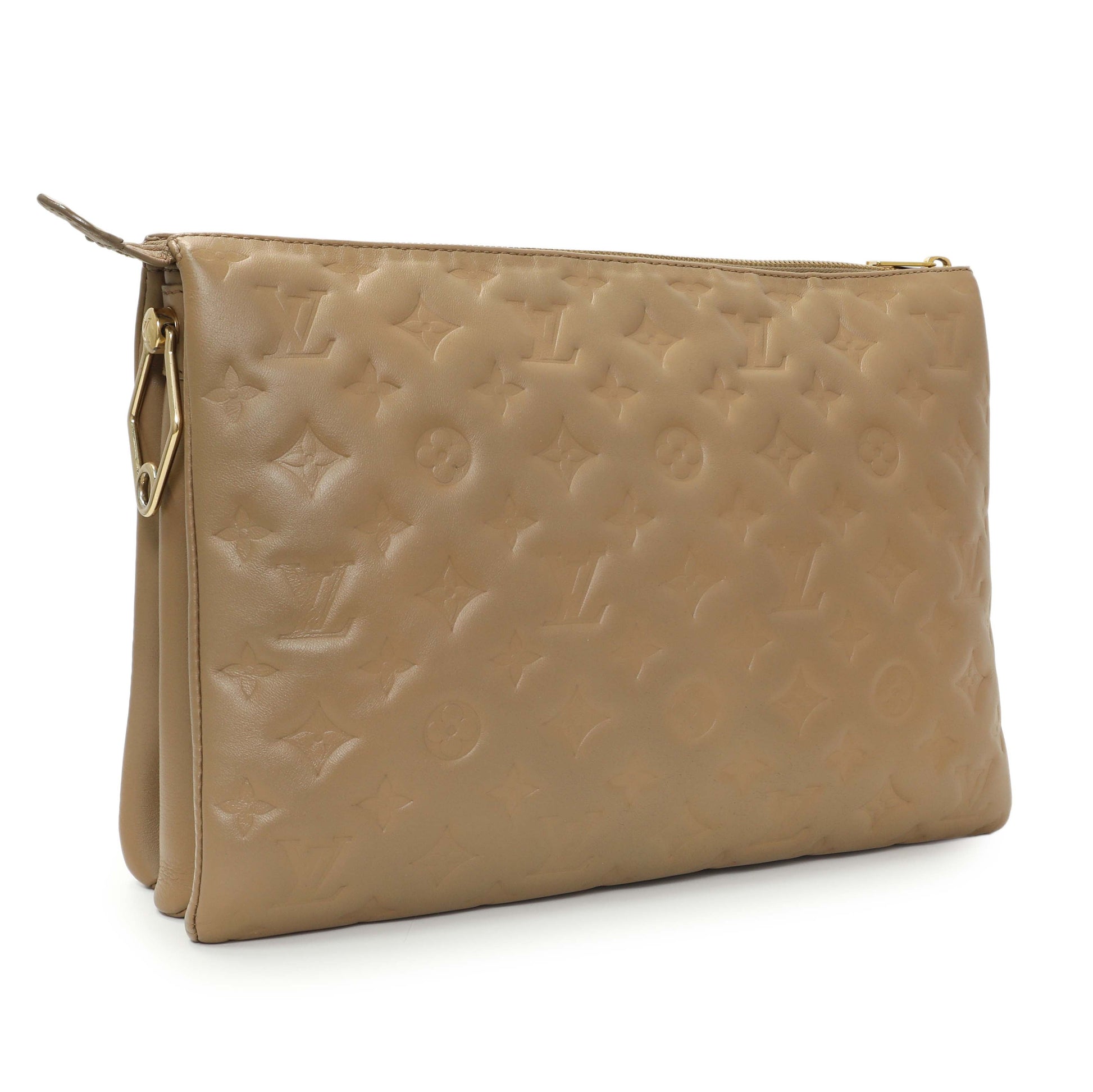 Exclusive Louis Vuitton Camel Monogram Embossed Lambskin Coussin MM — Side View