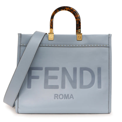 Exclusive Fendi Azzurro Baby Vitello King Plexiglass Medium Sunshine Shopper Tote — Front View
