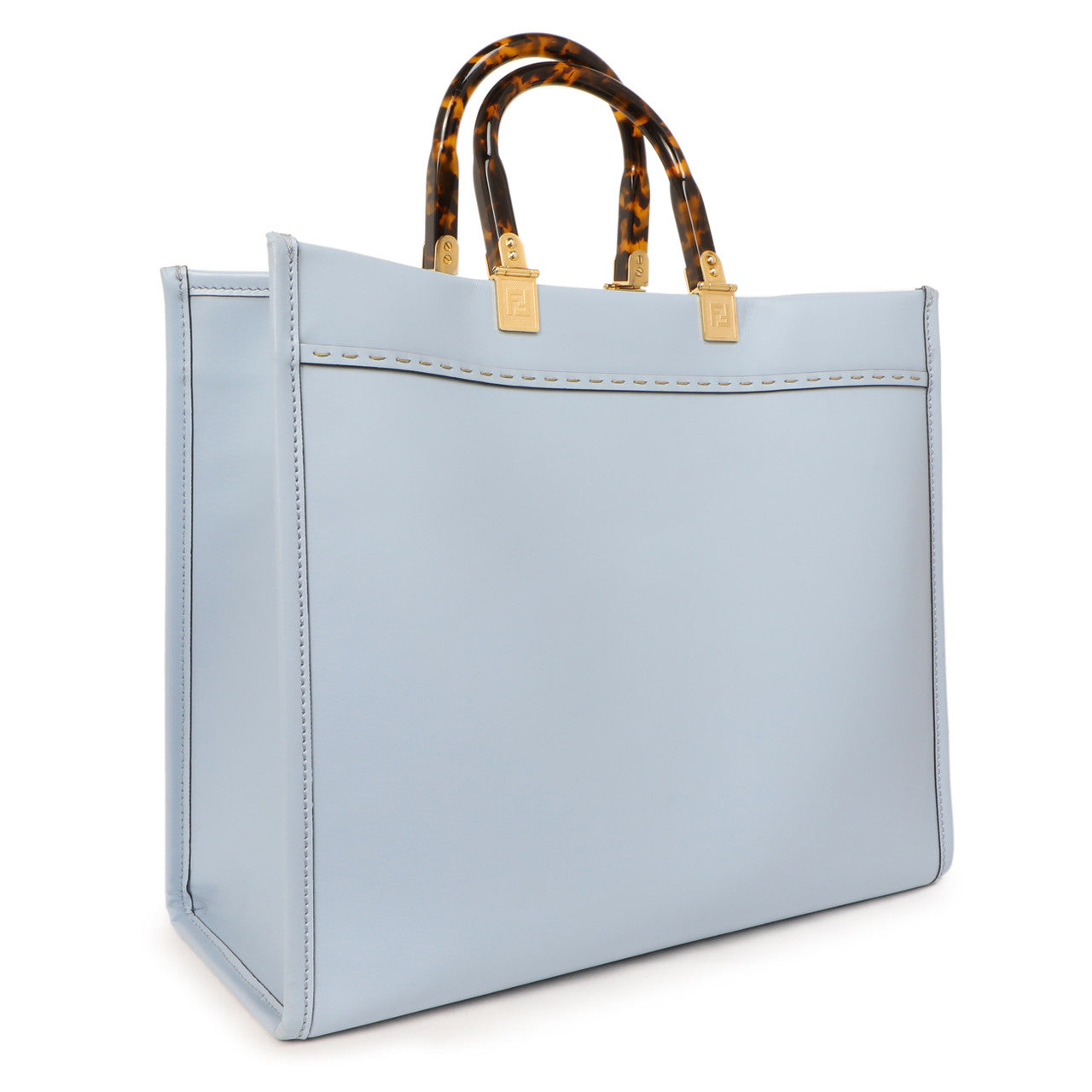 Exclusive Fendi Azzurro Baby Vitello King Plexiglass Medium Sunshine Shopper Tote — Side View