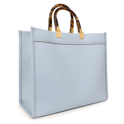 Exclusive Fendi Azzurro Baby Vitello King Plexiglass Medium Sunshine Shopper Tote — Side View