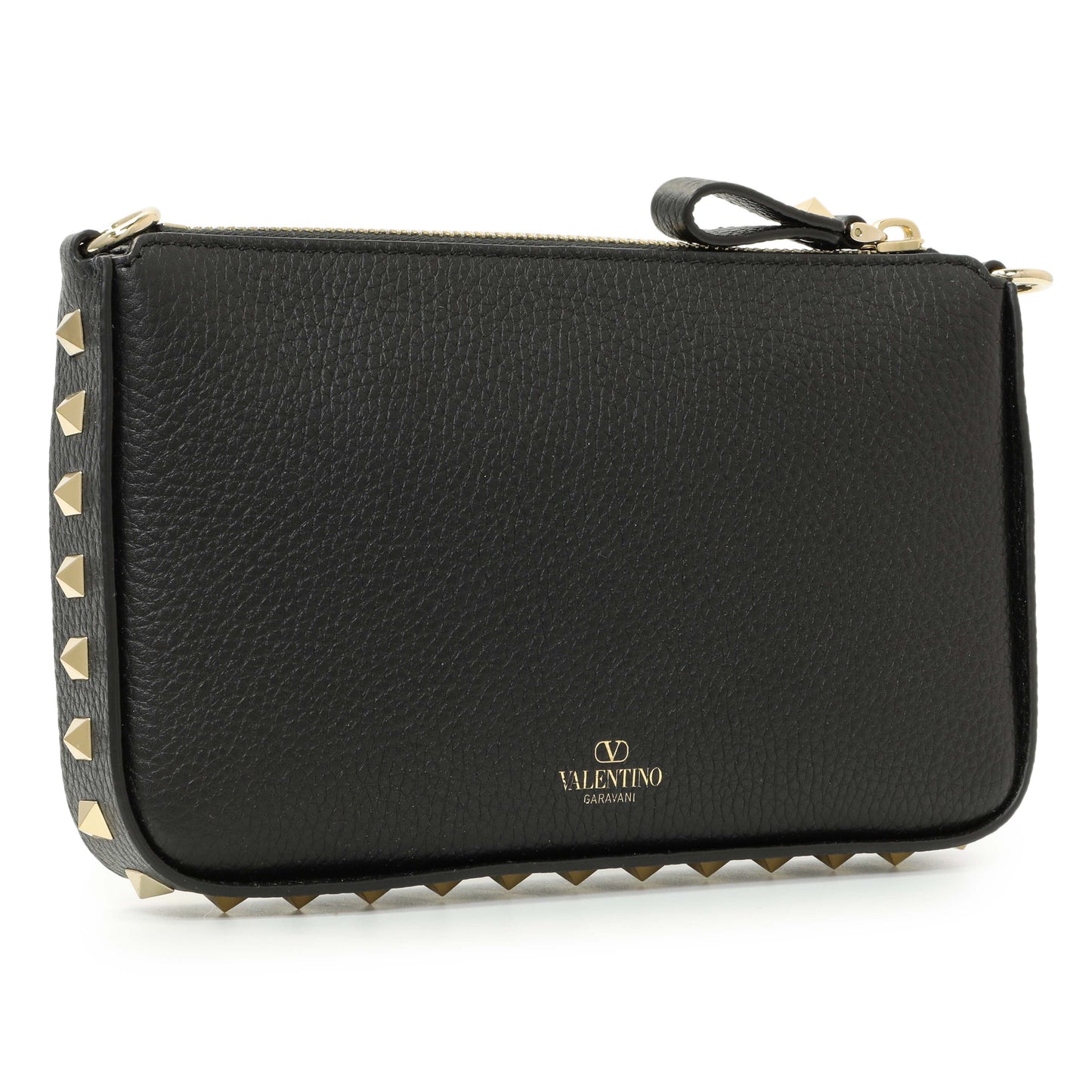 Exclusive Valentino Black Grainy Calfskin Rockstud Chain Crossbody Bag — Side View