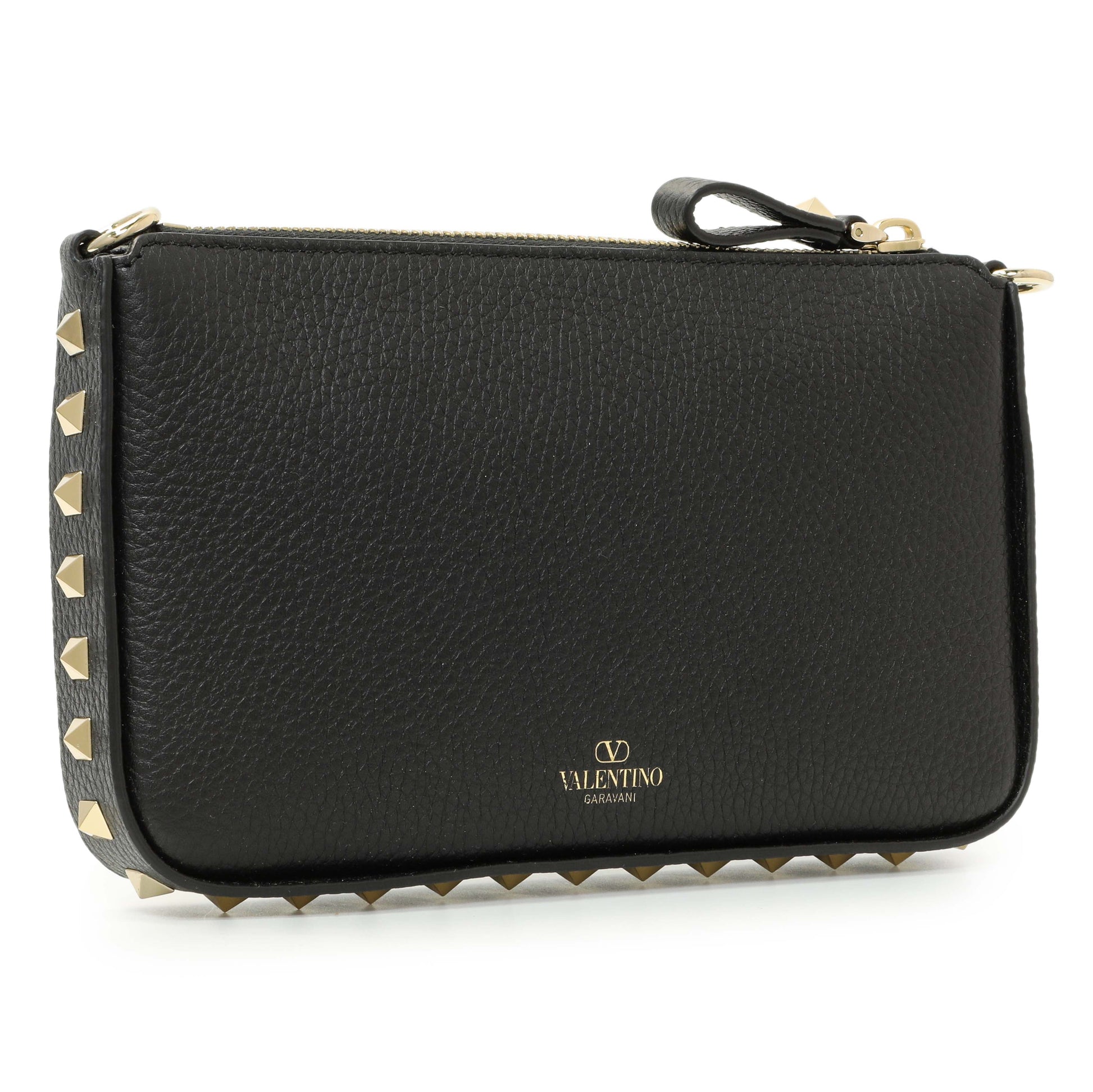 Exclusive Valentino Black Grainy Calfskin Rockstud Chain Crossbody Bag — Side View