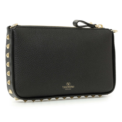 Exclusive Valentino Black Grainy Calfskin Rockstud Chain Crossbody Bag — Side View