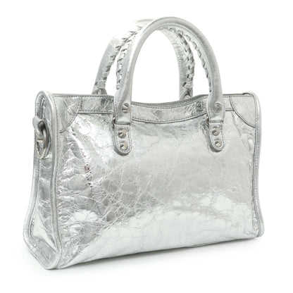 Exclusive Balenciaga Silver Agneau Small Le City — Side View