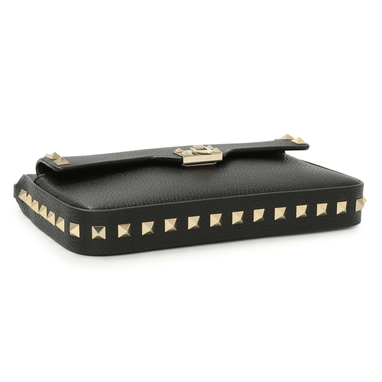 Exclusive Valentino Black Grainy Calfskin Rockstud Chain Crossbody Bag — Back View