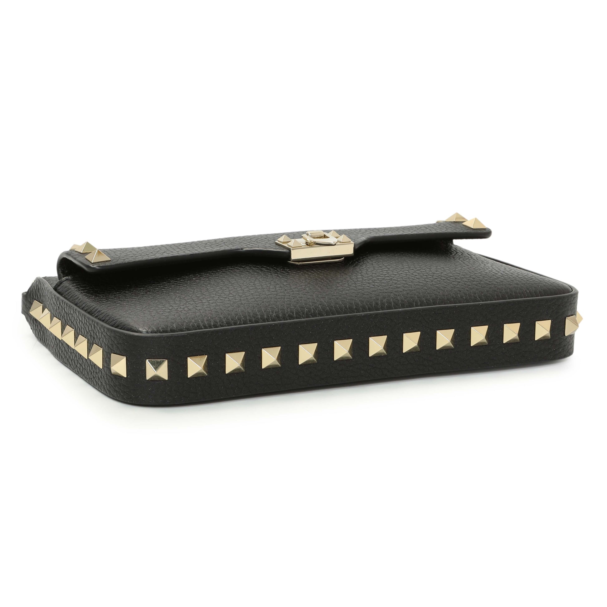 Exclusive Valentino Black Grainy Calfskin Rockstud Chain Crossbody Bag — Back View