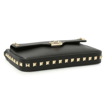 Exclusive Valentino Black Grainy Calfskin Rockstud Chain Crossbody Bag — Back View