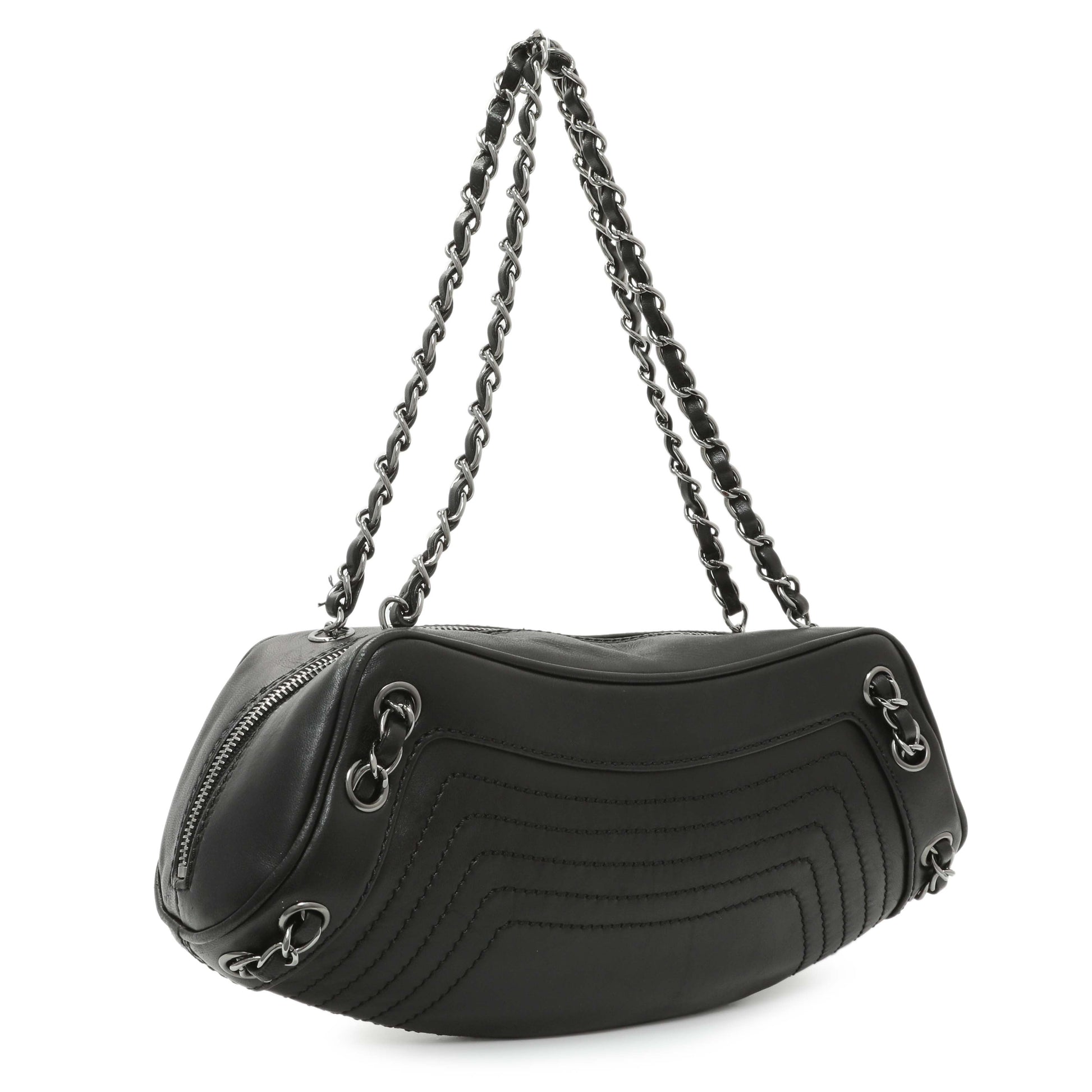 Exclusive Chanel Black Lambskin Lax Tassel Shoulder Bag — Side View