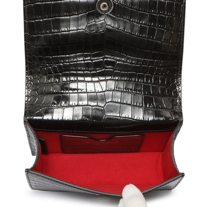 Exclusive Alexander McQueen Black Shiny Crocodile Embossed Calfskin Knuckle Jeweled Shoulder Bag — Detail View