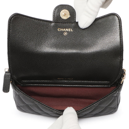 Exclusive Chanel Black Caviar Quilted Flap Phone Holder With Chain — Top View