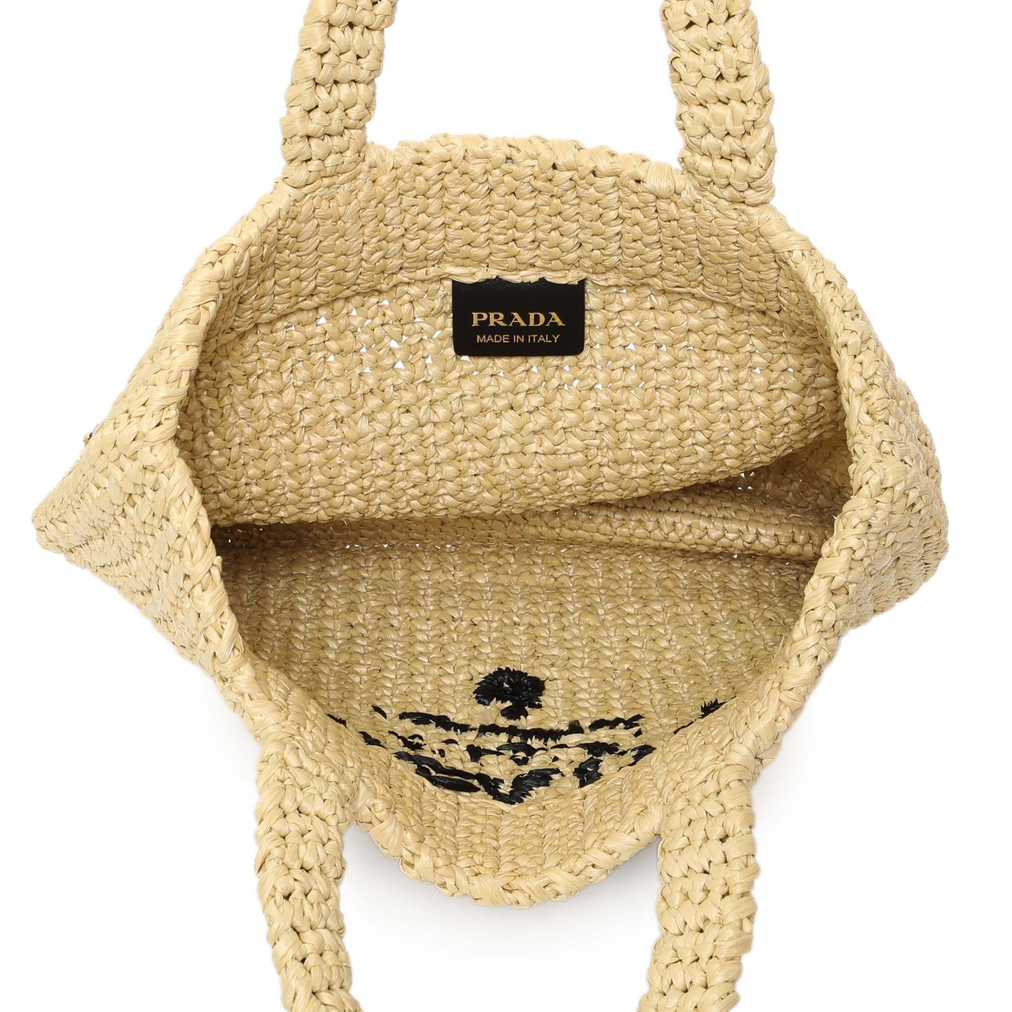 Exclusive Prada Natural Yarn Raffia Effect Crochet Small Logo Tote — Top View