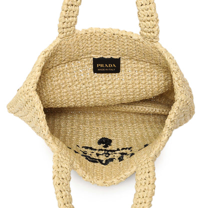 Exclusive Prada Natural Yarn Raffia Effect Crochet Small Logo Tote — Top View