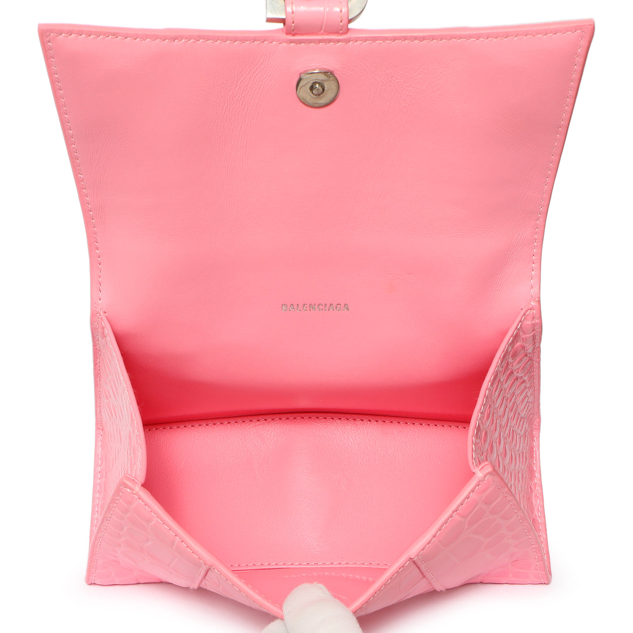 Exclusive Balenciaga Sweet Pink Crocodile Embossed Hourglass Top Handle Bag XS — Top View