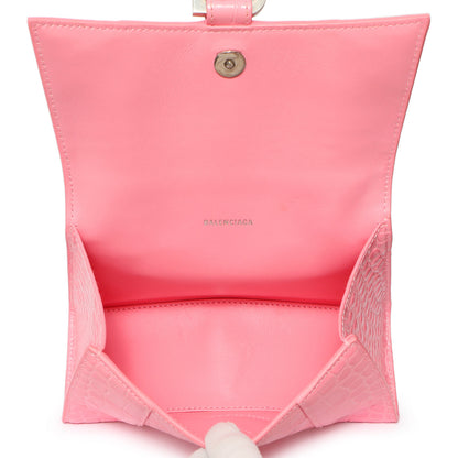 Exclusive Balenciaga Sweet Pink Crocodile Embossed Hourglass Top Handle Bag XS — Top View