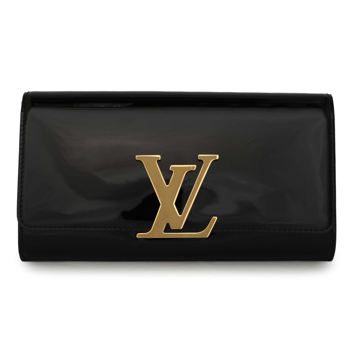 Exclusive Louis Vuitton Black Patent Louise Clutch — Front View