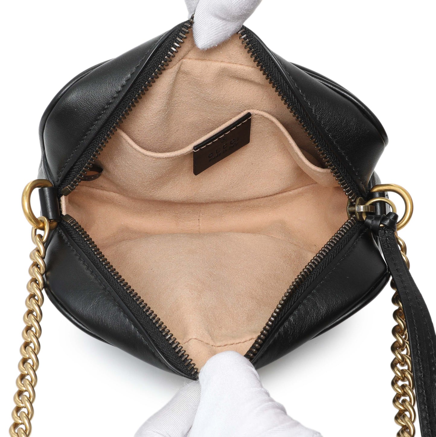 Exclusive Gucci Black Calfskin Matelasse Mini GG Marmont Chain Shoulder Bag — Top View