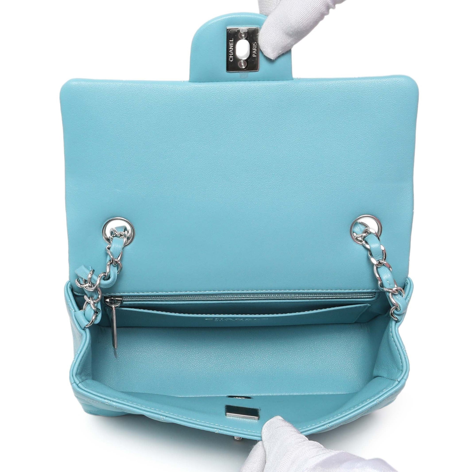 Exclusive Chanel Blue Quilted Lambskin Mini Rectangular Flap — Top View