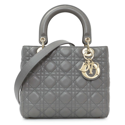 Exclusive Christian Dior Grey Lambskin Cannage Medium Lady Dior — Front View