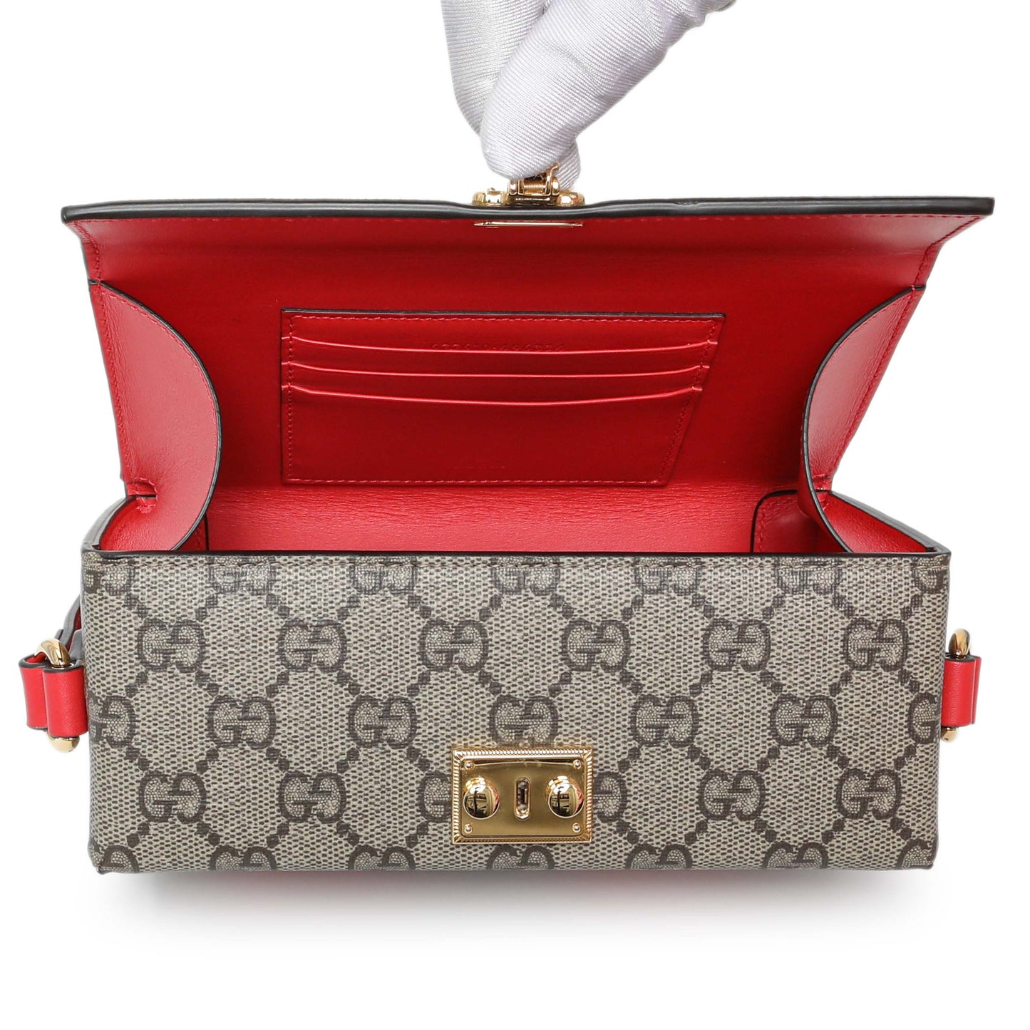 Exclusive Gucci GG Supreme Monogram Moon Calfskin Love Valentines Day Padlock Case — Top View