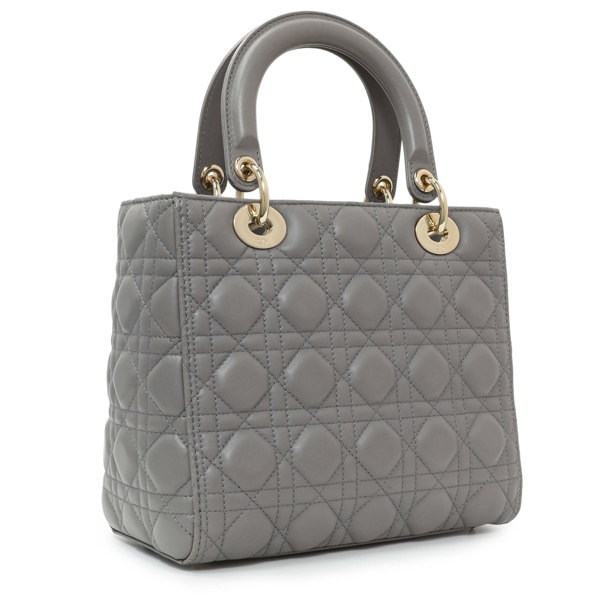 Exclusive Christian Dior Grey Lambskin Cannage Medium Lady Dior — Side View